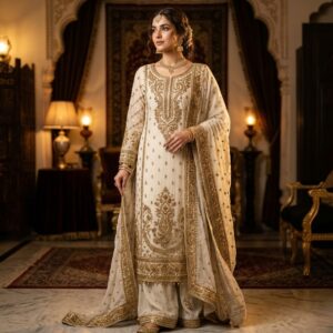 Golden Mehfil Embroidered Outfit